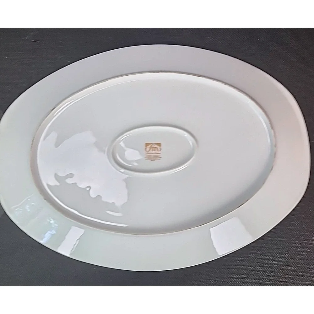 Vintage Fashion Manor Rhapsody Fine China Oval Serving‎ Platter Black Gold Japan